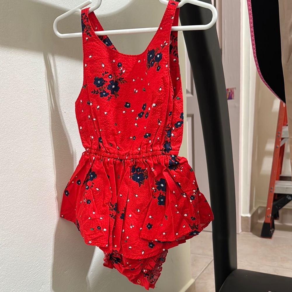 Red Floral Jumpsuit with Sleeveless Design